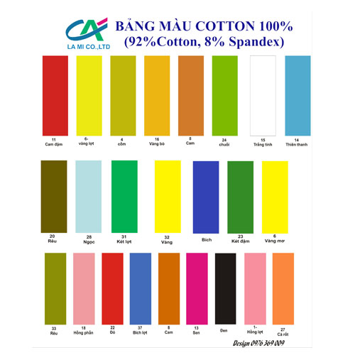 Bảng màu vải thun Cotton - Vải Thun La Mi - Công Ty TNHH Sản Xuất Thương Mại Dịch Vụ La Mi